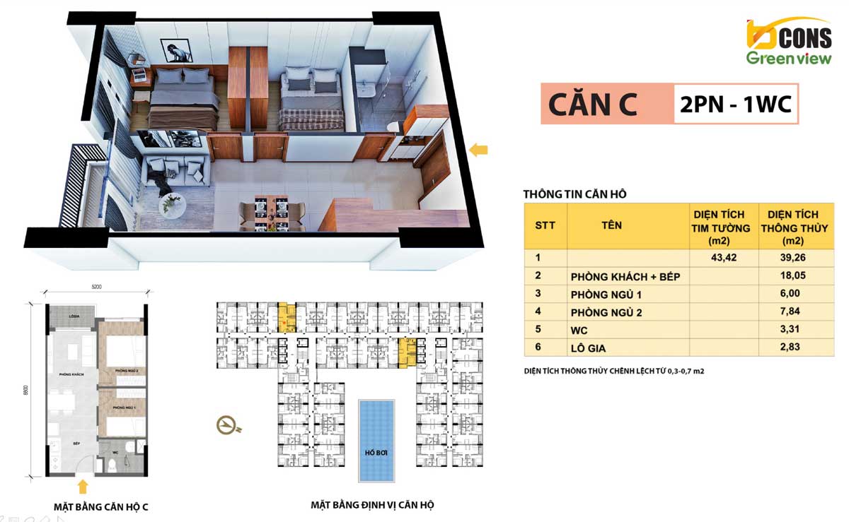 Thiết kế Căn hộ C Bcons Green View