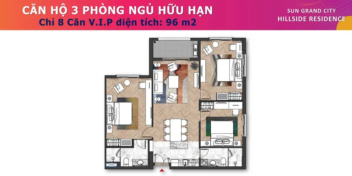 SUN GRAND CITY HILLSIDE RESIDENCE 14 Căn hộ 3PN 96m2 Sun Grand City Hillside Residence