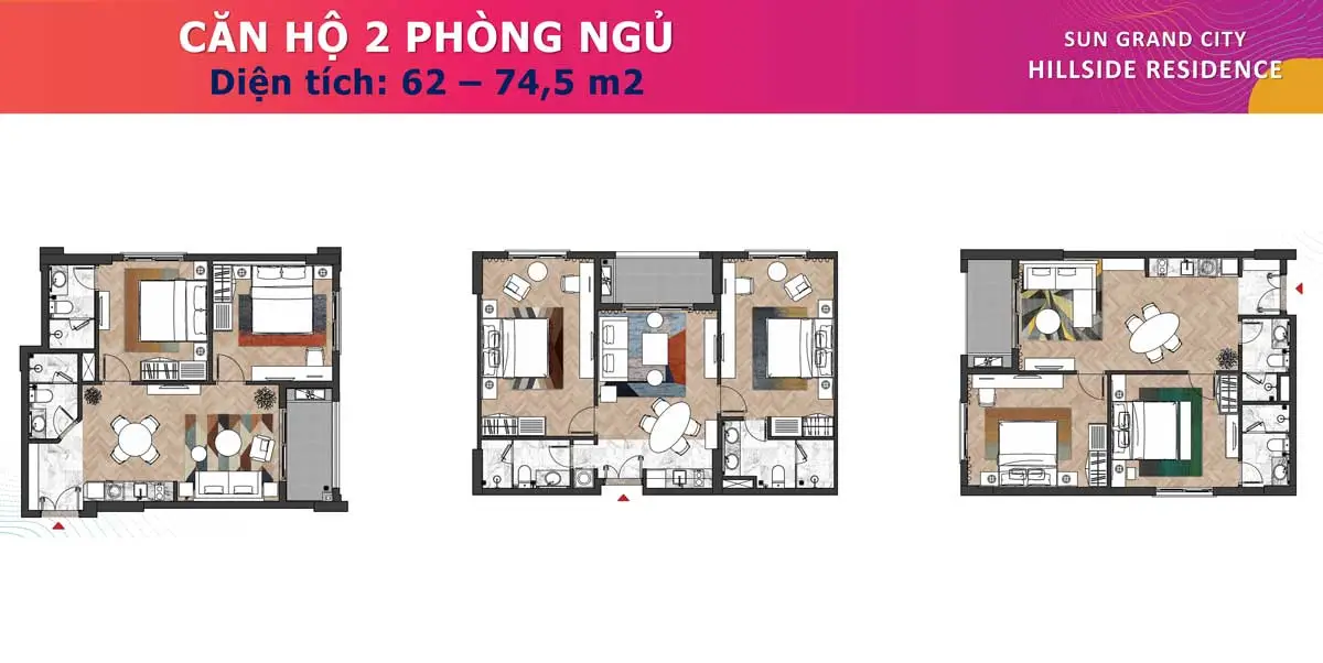 SUN GRAND CITY HILLSIDE RESIDENCE 13 Căn hộ 2PN Dual-Key 62-74,5m2 Sun Grand City Hillside Residence