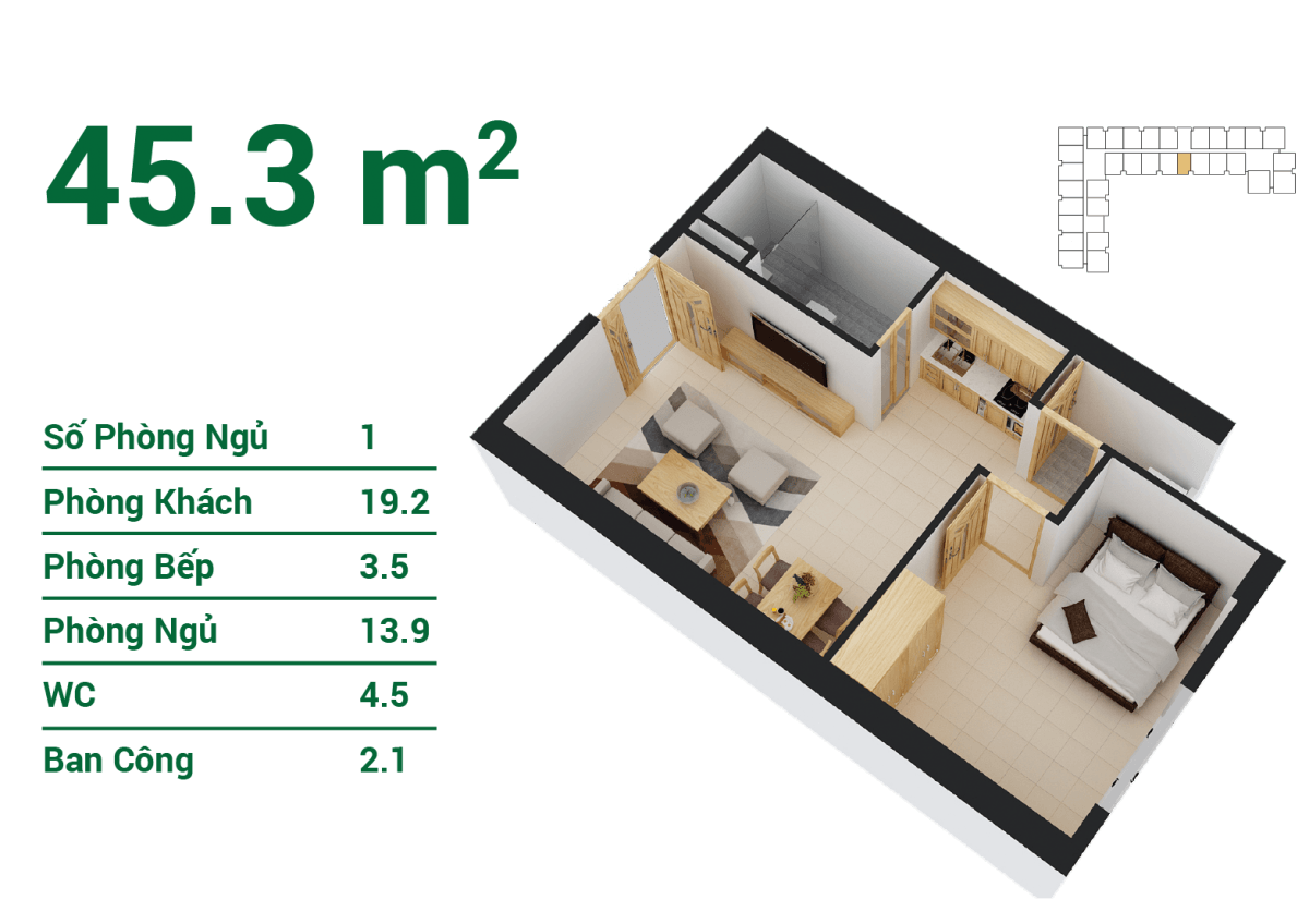 Thiết kế căn hộ 45,3m2