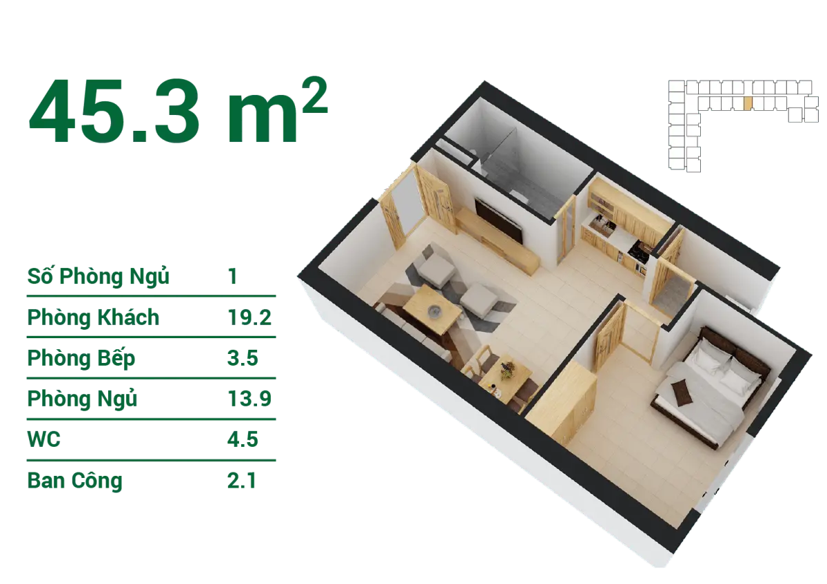 ZEN TOWER QUẬN 12 7 Thiết kế căn hộ 45,3m2