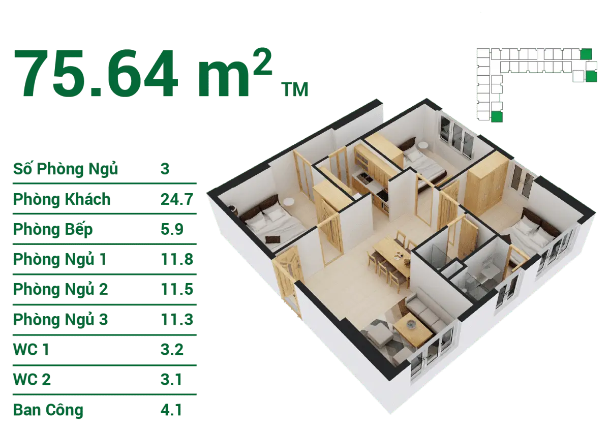 ZEN TOWER QUẬN 12 11 Căn hộ 75.64 m2 tại zen tower