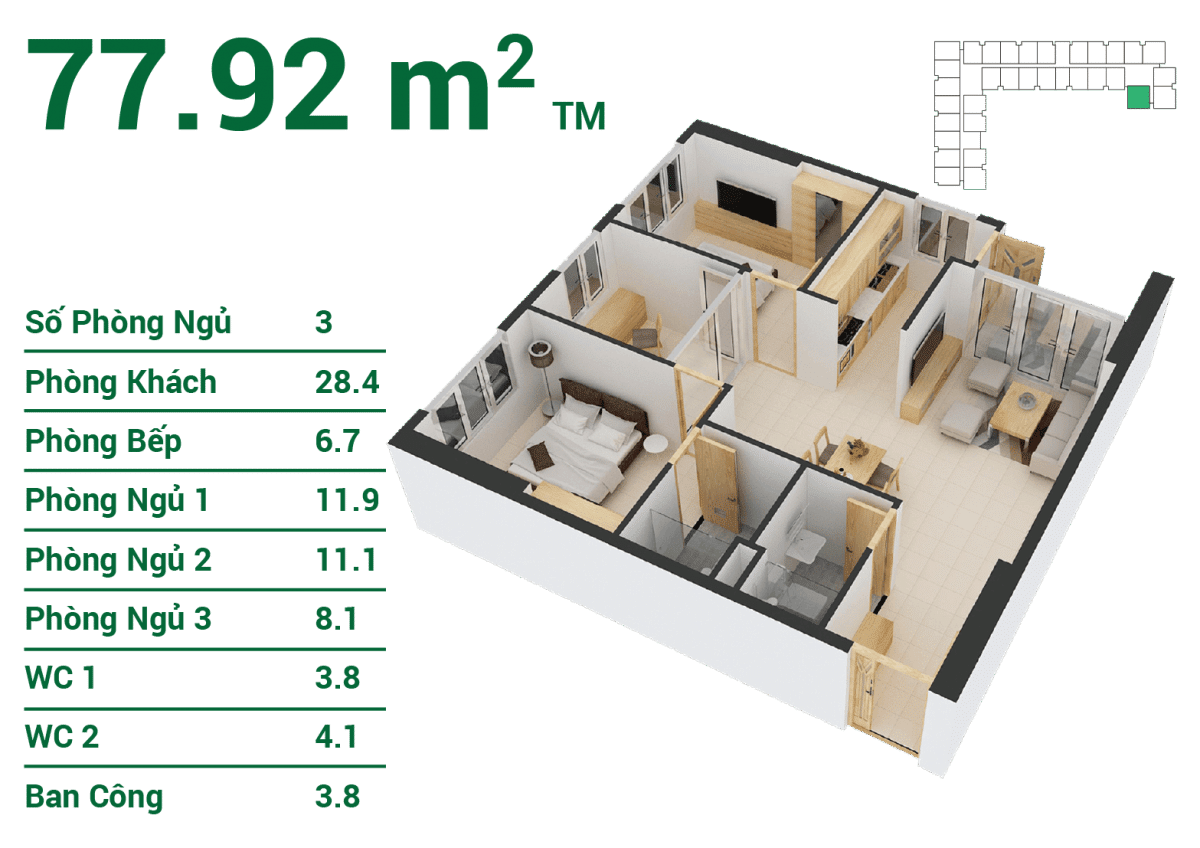 Căn hộ 77.92 m2 tại zen tower