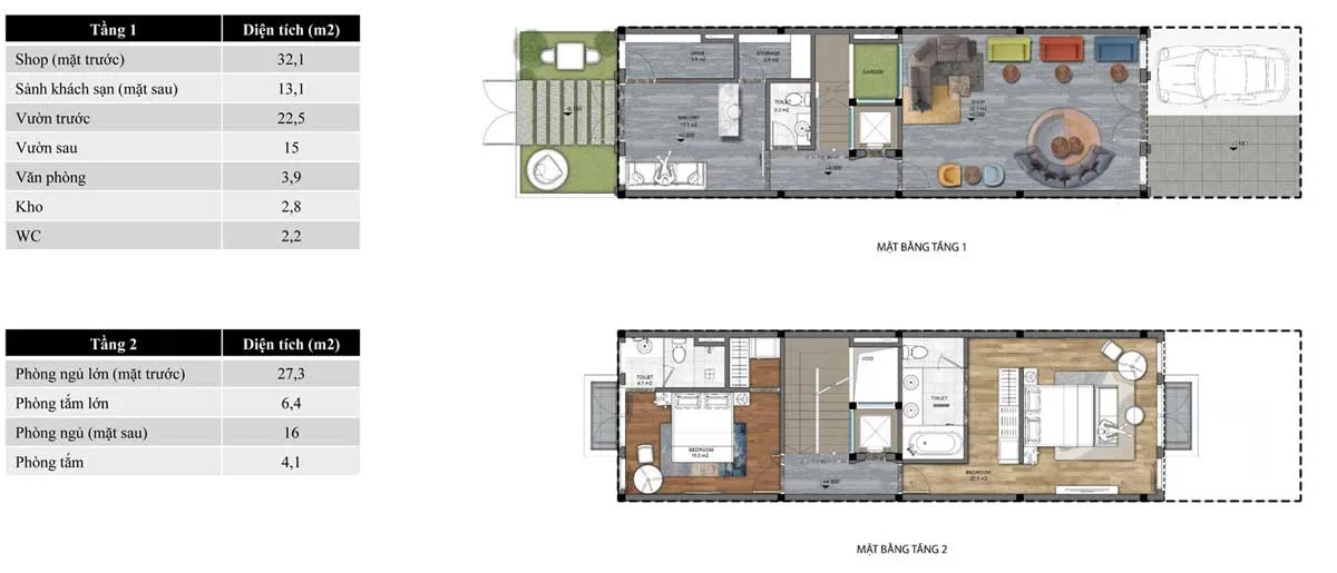 La Queenara 6 Thiết kế Tầng 1-2 Nhà phố La Queenara Hội An