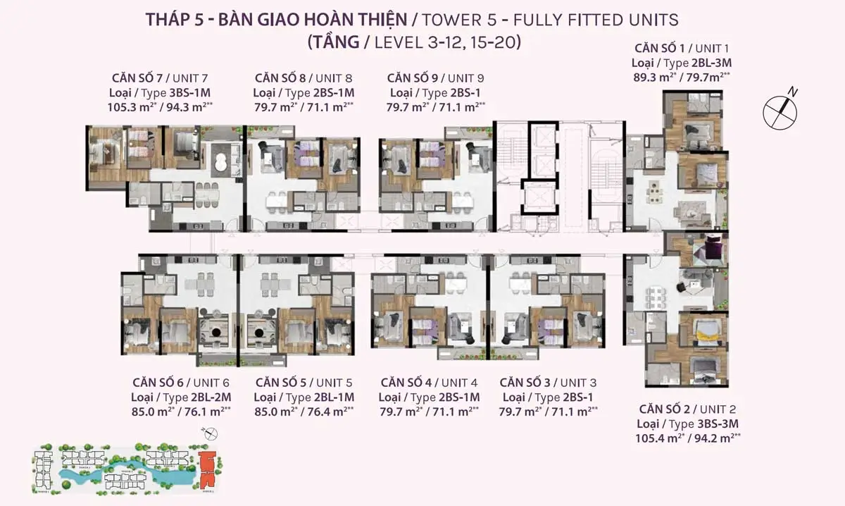 CELESTA RISE KEPPEL LAND NHÀ BÈ 20 Mặt bằng tầng Tháp 5 bàn giao hoàn thiện Dự án Celesta Rise