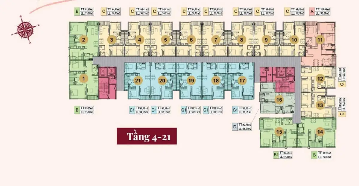 Legend Complex 11 Mặt bằng tầng 4-21 Dự án Căn hộ Legend Complex