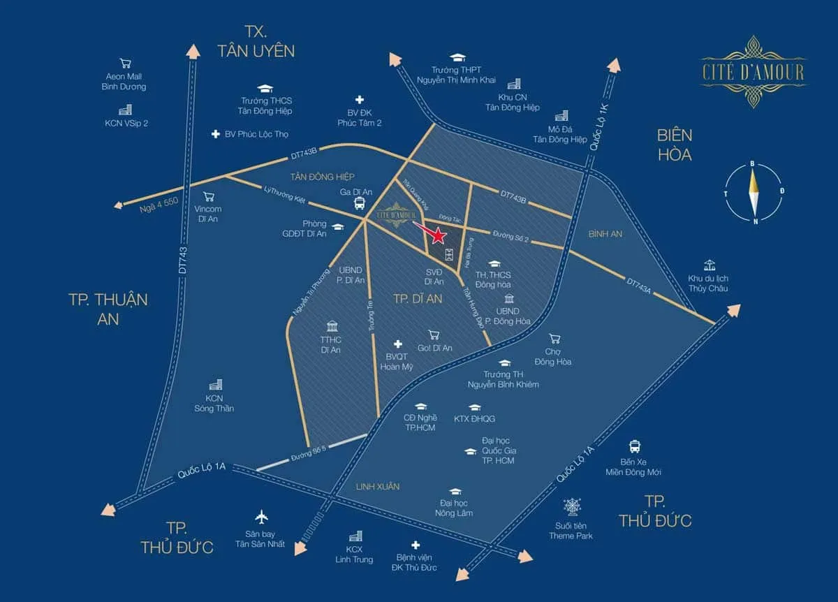 CITE DAMOUR 3 Vị trí liên kết vủng Dự án Cite Damour Dĩ An Bình Dương