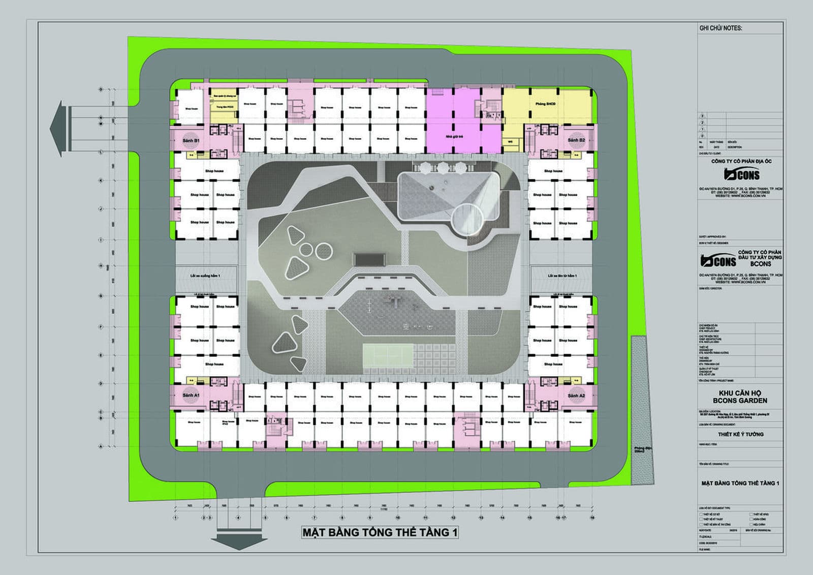 Mặt bằng thiết kế Tầng 1 Dự án Bcons Dĩ An