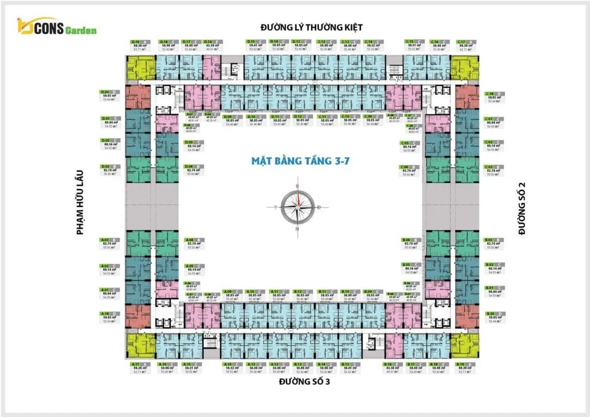 BCONS GARDEN BÌNH DƯƠNG 10 Mặt bằng thiết kế từ tầng 3 đến 7 Căn hộ Bcons Garden
