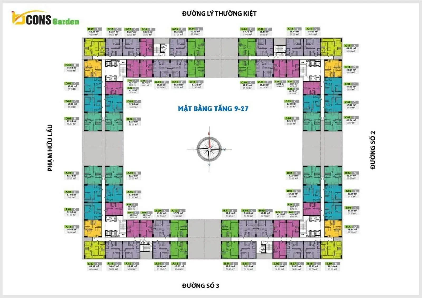 BCONS GARDEN BÌNH DƯƠNG 12 Mặt bằng tầng 9 đến 27 của Chung cư Bcons Garden