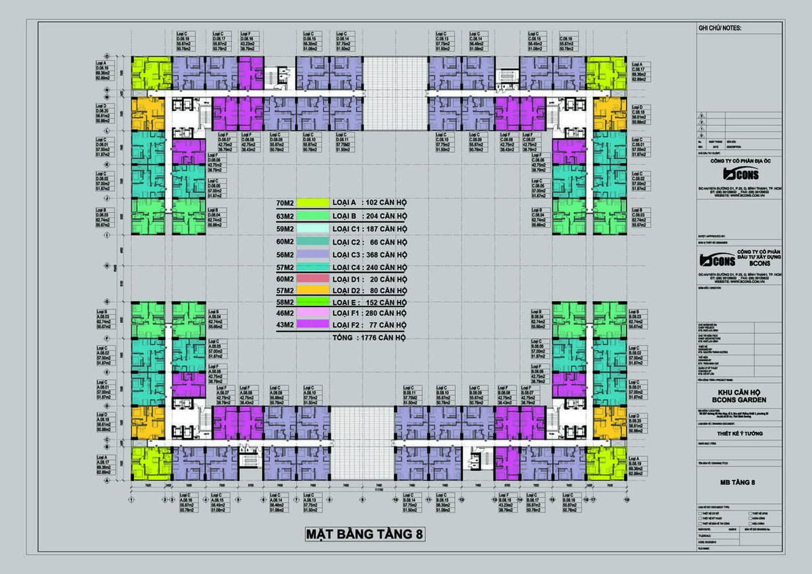 Mặt bằng tầng 8 Bcons Bình Dương