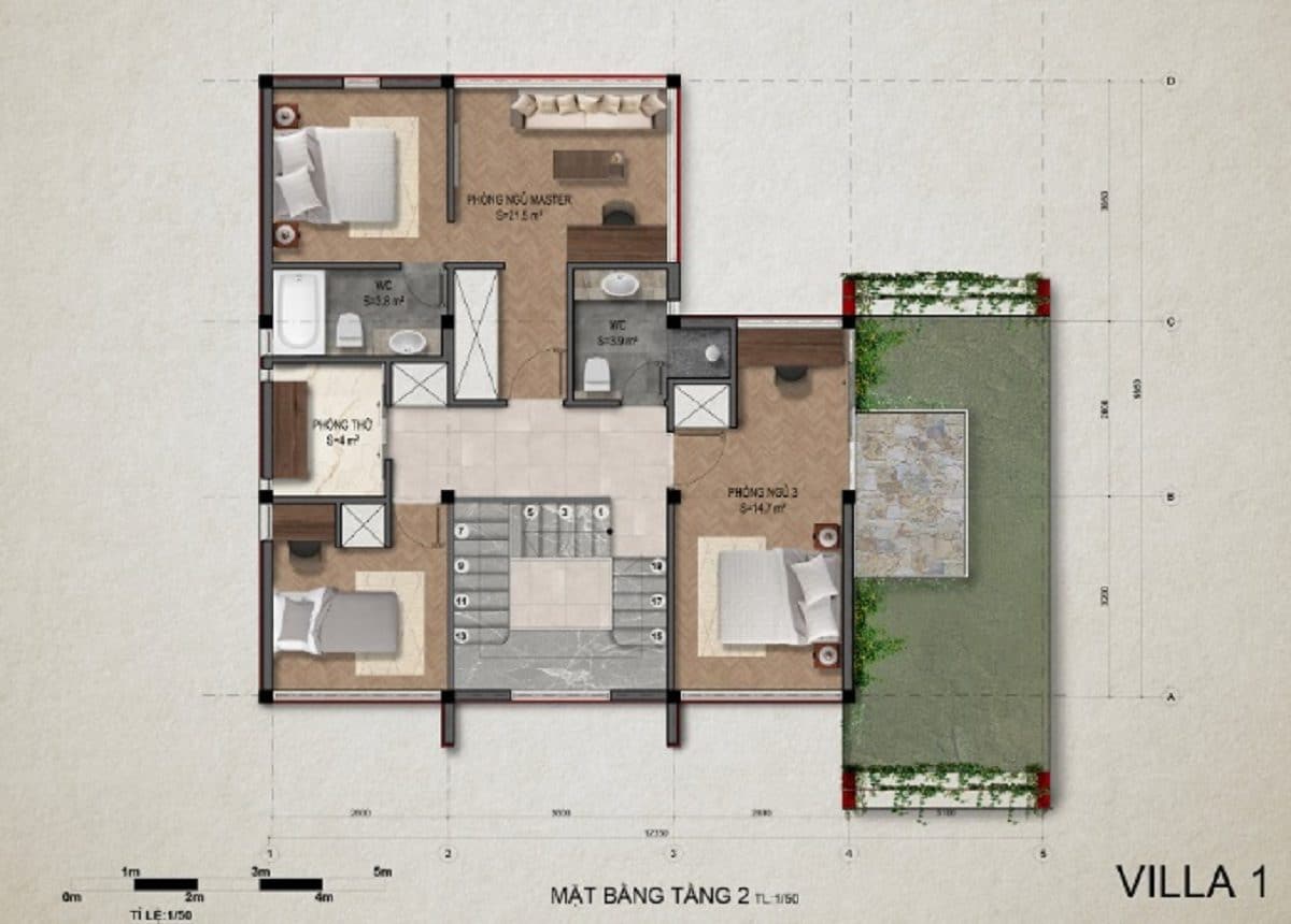 Mặt bằng tầng 2 villa 1