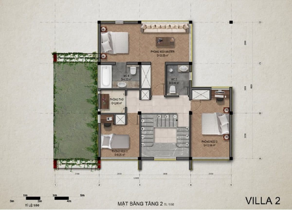 Mặt bằng tầng 2 villa 2