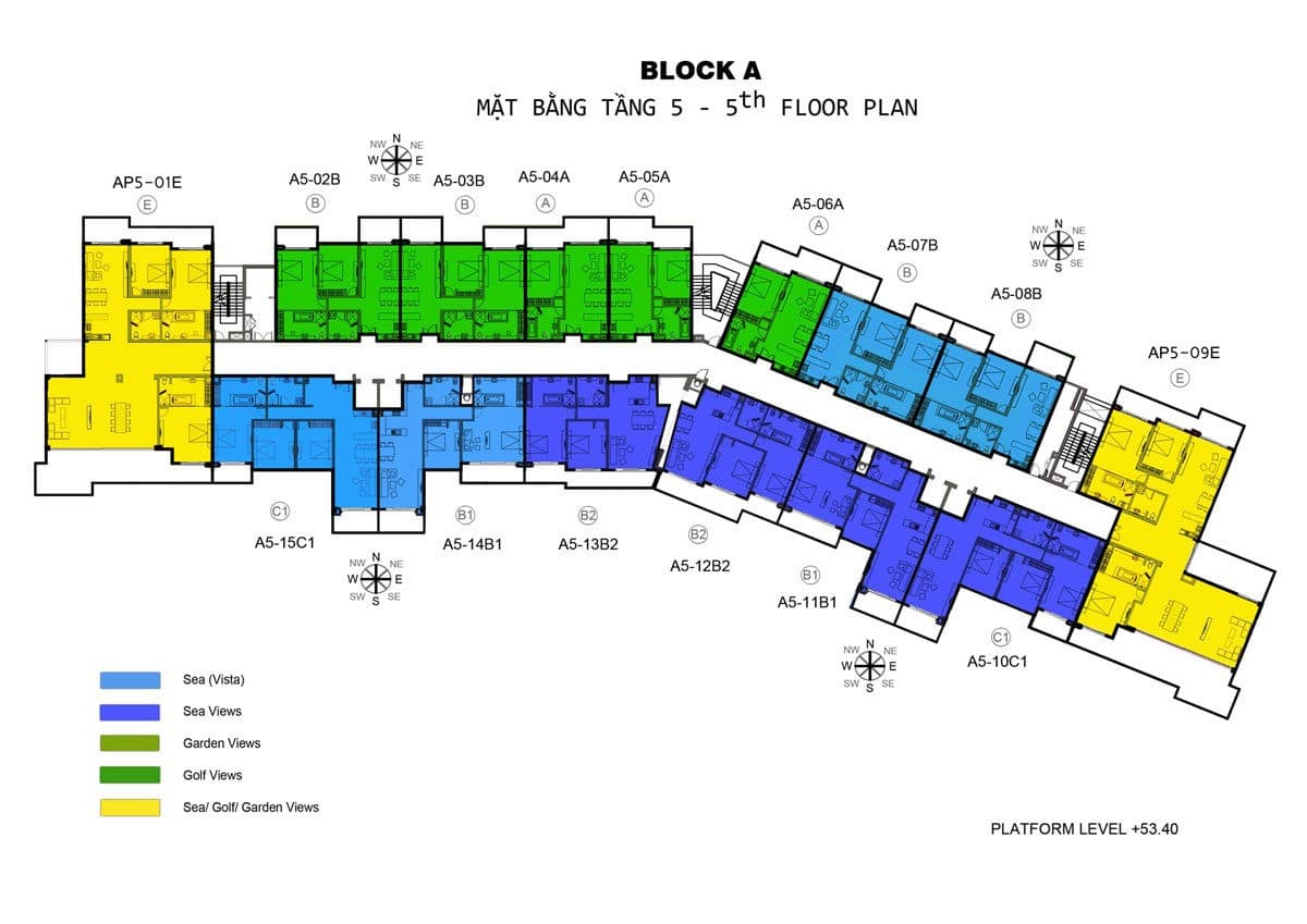 Mặt bằng tầng 5 Block A Căn hộ Ocean Vista Phan Thiết