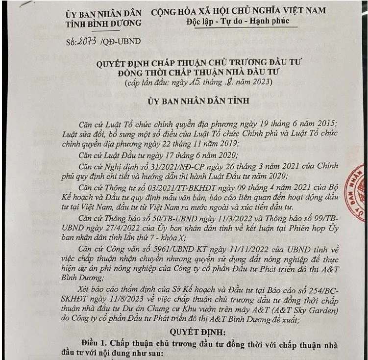A&T Sky Garden Chap thuan chu truong dau tu Du an AT Sky Garden - A&T Sky Garden