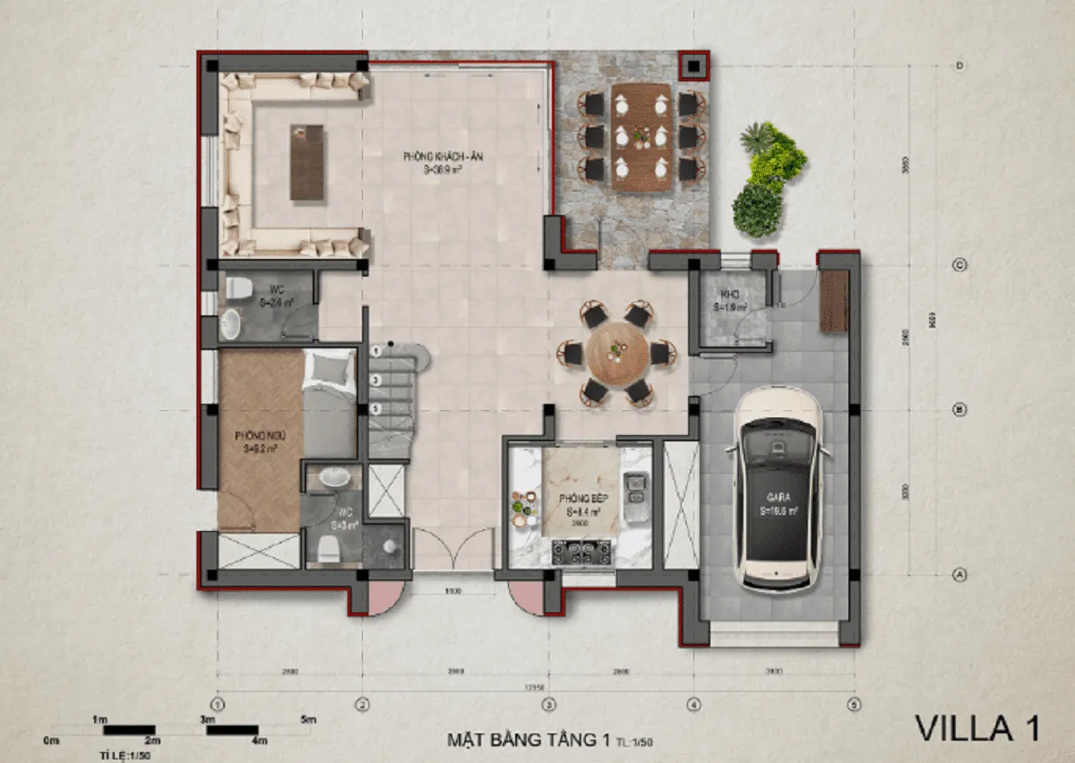 THỊ NẠI ECO BAY 12 Mặt bằng tầng 1 villa 1