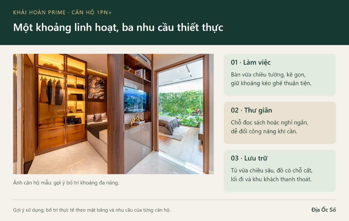 Căn hộ 1PN+ Khải Hoàn Prime: chọn không gian linh hoạt cho tổ ấm đầu tiên 5 Ba cách dùng góc cộng căn hộ 1PN+ Khải Hoàn Prime: làm việc, thư giãn và lưu trữ