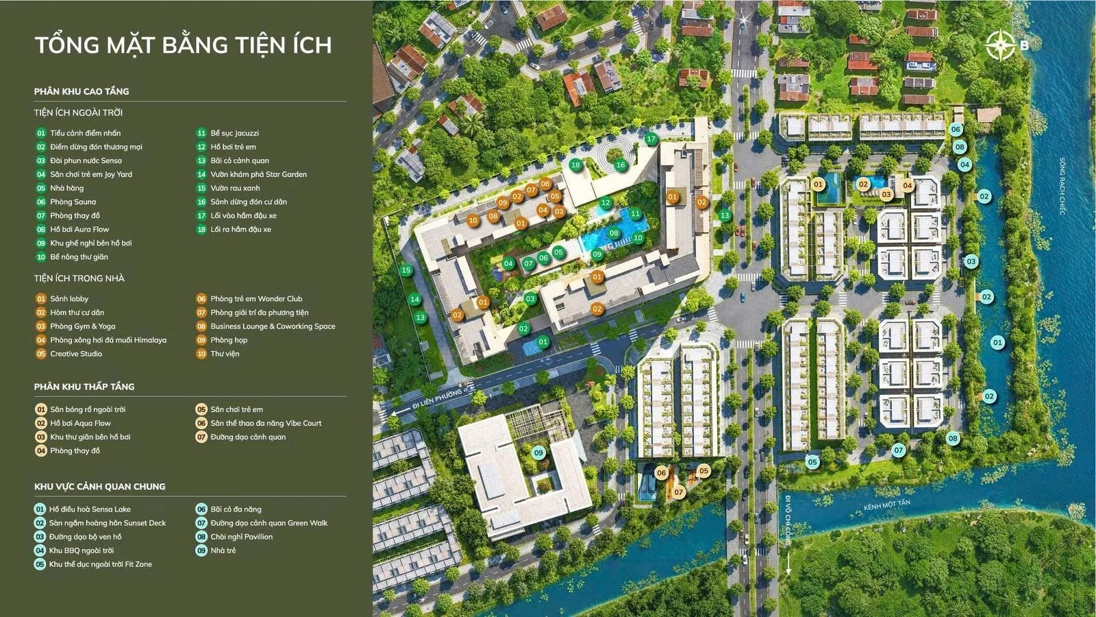 Sơ đồ tổng mặt bằng tiện ích cao tầng, thấp tầng và cảnh quan chung Imperia Sensa Park