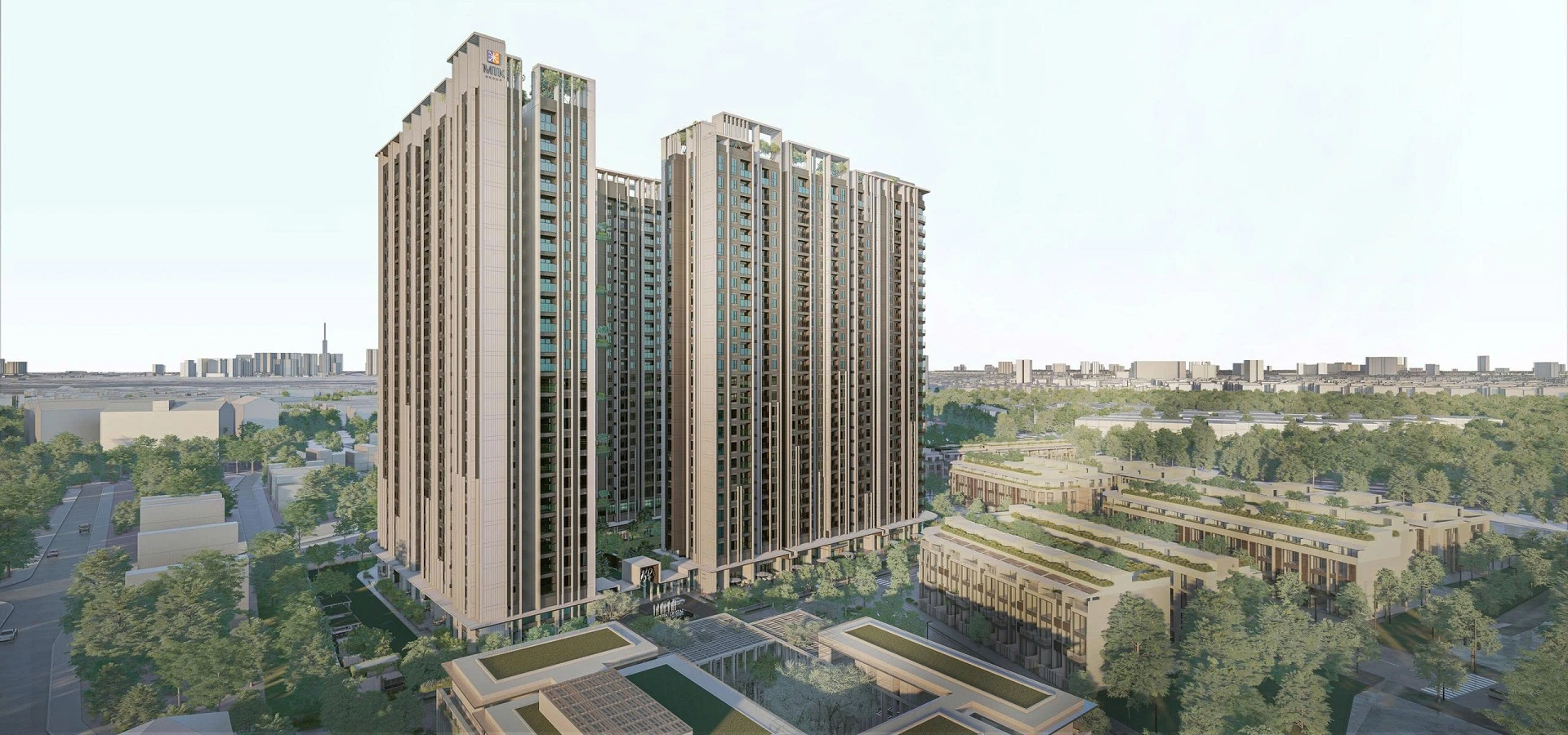 Phối cảnh hai tháp căn hộ và khu thấp tầng Imperia Sensa Park