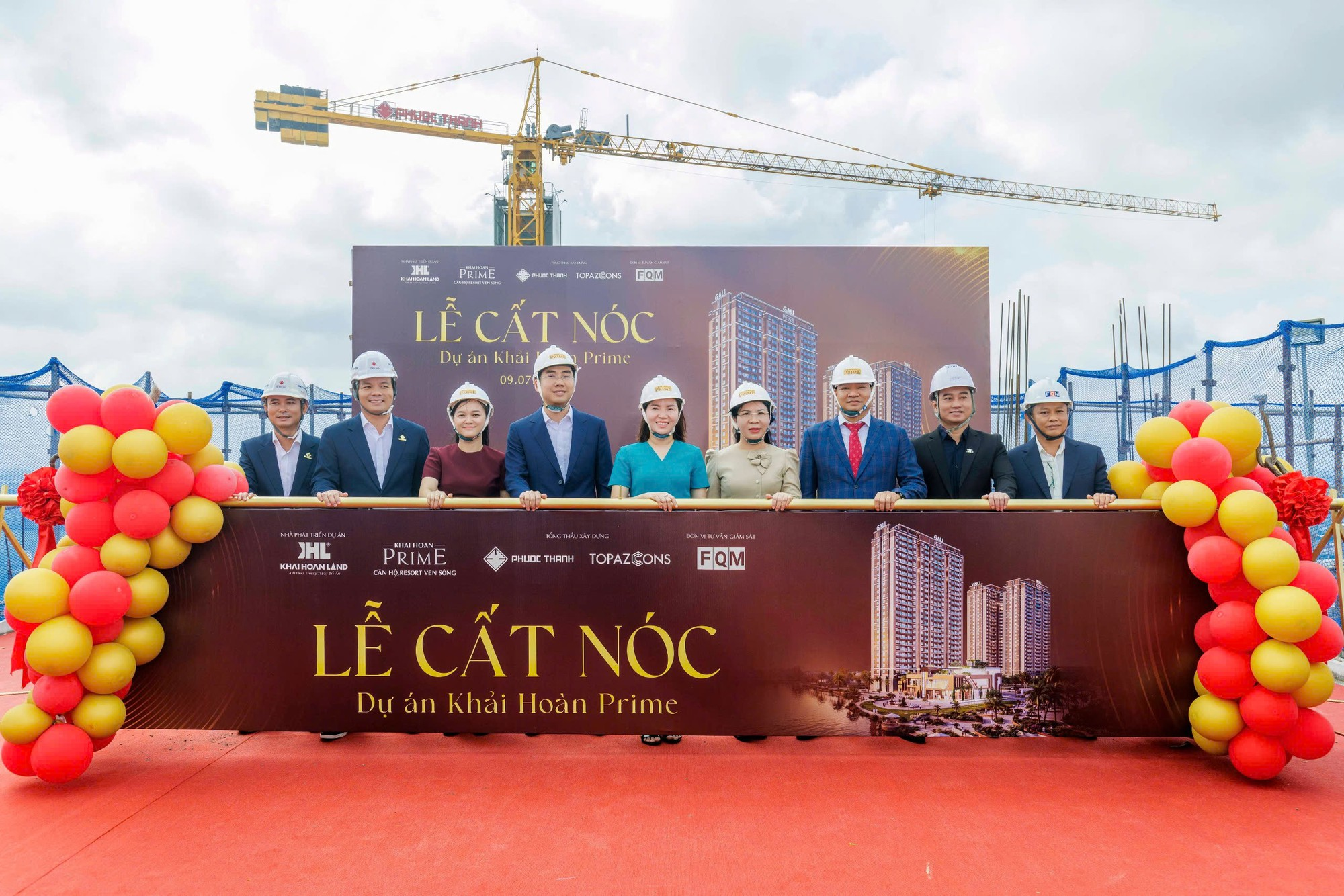 Lễ cất nóc ngày 09-07-2026 Khải Hoàn Prime Ảnh thực tế lễ cất nóc Khải Hoàn Prime ngày 09/07/2026 tại công trường