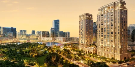 Phối cảnh hai tháp và công viên về đêm Casa Luna