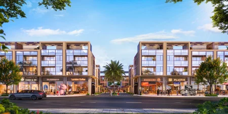 Phối cảnh mặt tiền dãy nhà phố thương mại Essensia Broadway